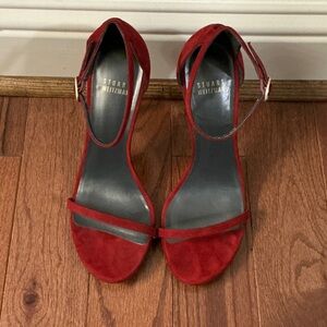 Stuart Weitzman Red Suede Open-Toe Ankle-Strap Heels